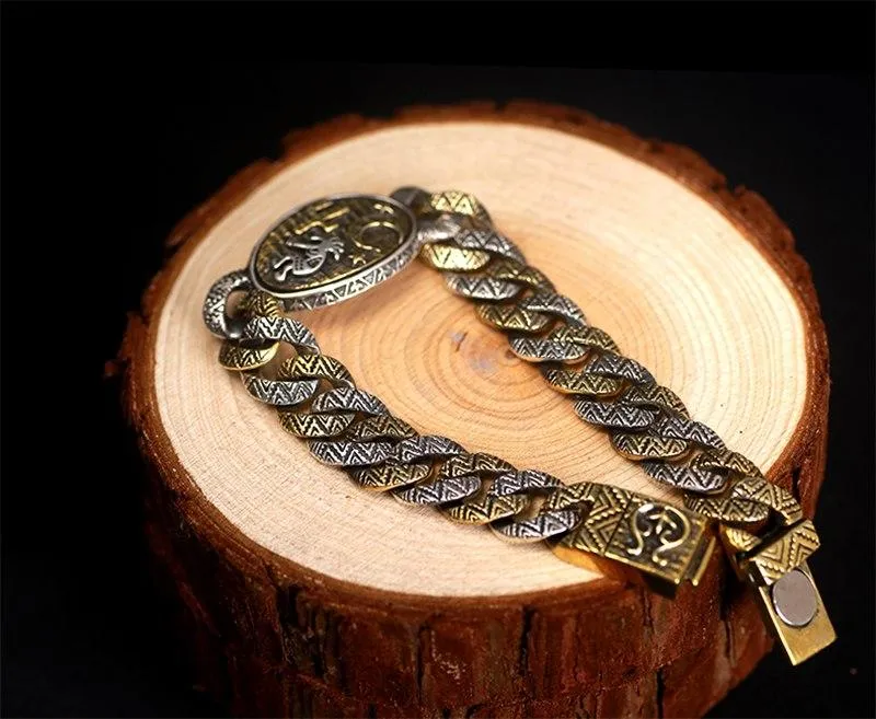 925 Sterling Silver Retro Indian Stamp Vintage Cool Punk Bracelet for Men