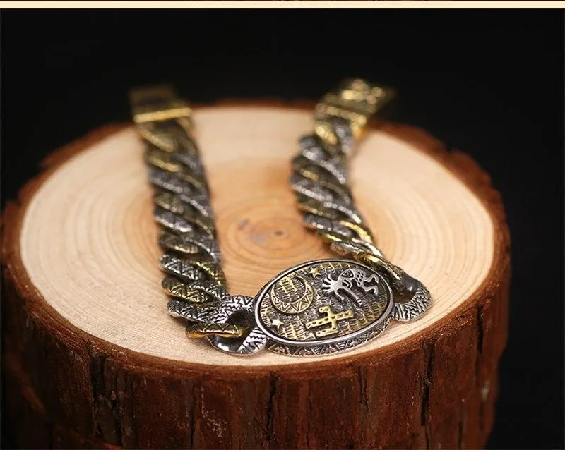 925 Sterling Silver Retro Indian Stamp Vintage Cool Punk Bracelet for Men