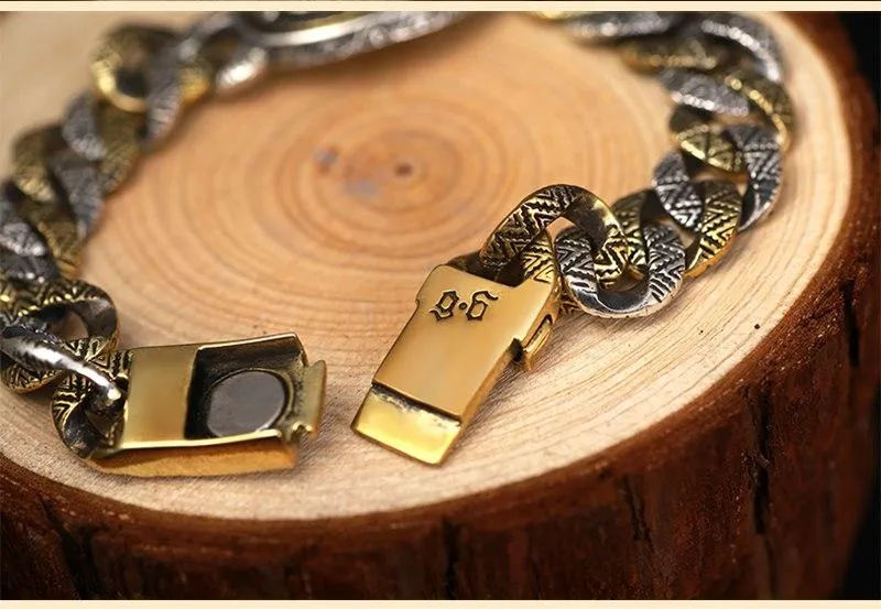 925 Sterling Silver Retro Indian Stamp Vintage Cool Punk Bracelet for Men