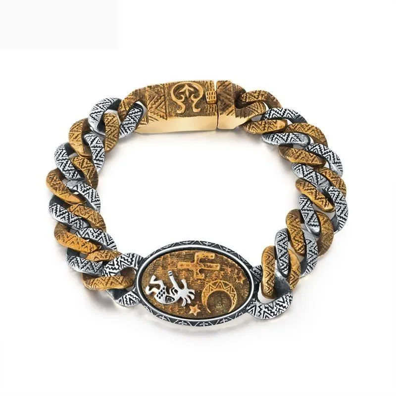 925 Sterling Silver Retro Indian Stamp Vintage Cool Punk Bracelet for Men