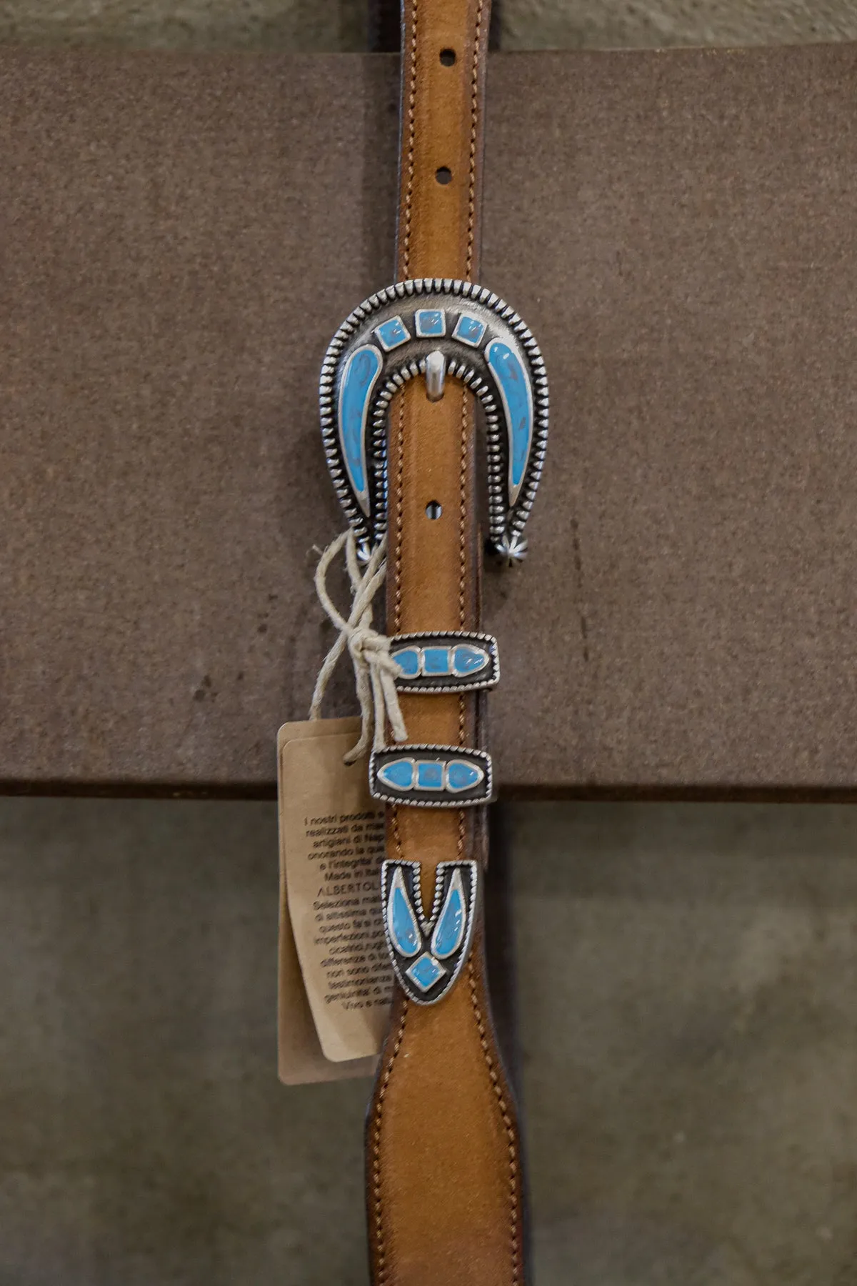 Alberto Luti - Turquoise Jewel Buckle Leather Belt in vintage suede