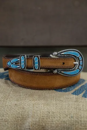 Alberto Luti - Turquoise Jewel Buckle Leather Belt in vintage suede
