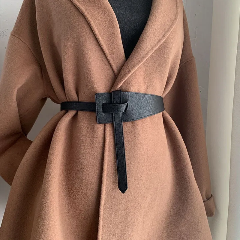 Assymmetry Faux Leather Self Tie Thin Knot Waist Belt