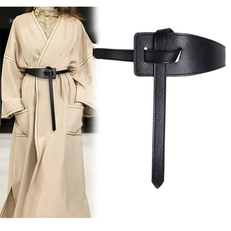 Assymmetry Faux Leather Self Tie Thin Knot Waist Belt