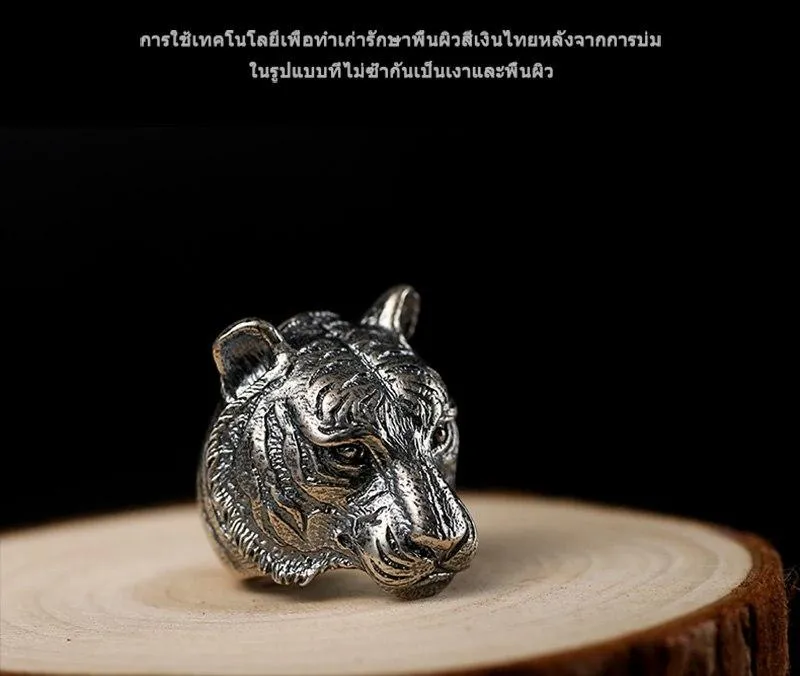 Authentic 925 Sterling Silver Retro Domineering Cool Tiger Ring for Men