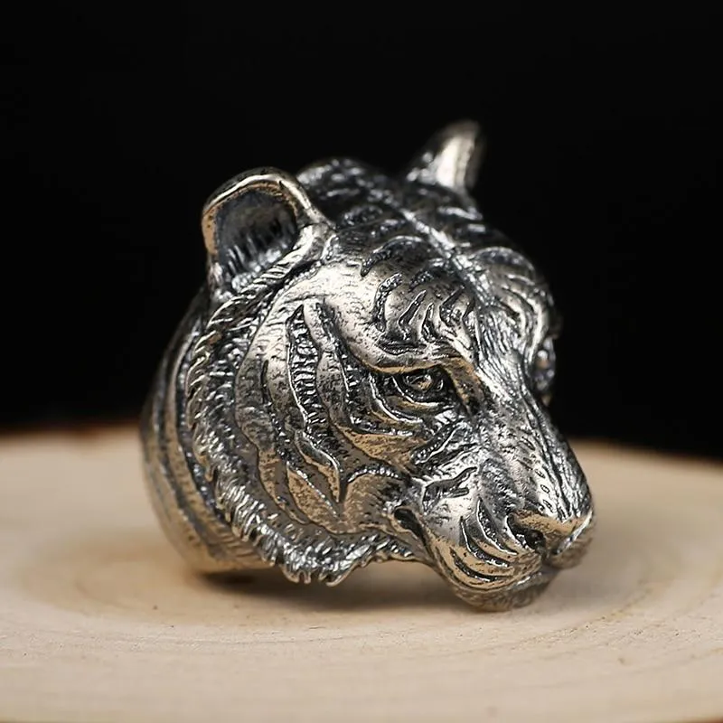 Authentic 925 Sterling Silver Retro Domineering Cool Tiger Ring for Men