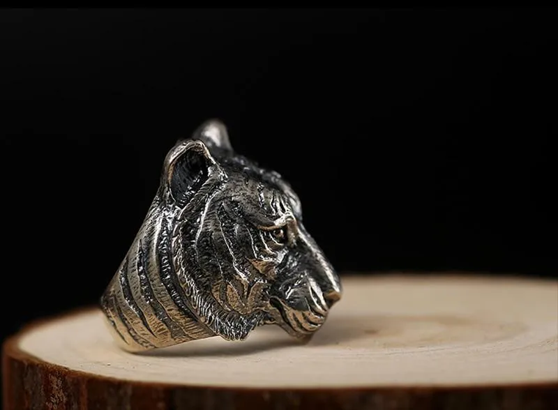 Authentic 925 Sterling Silver Retro Domineering Cool Tiger Ring for Men