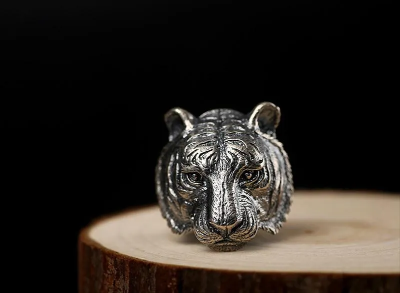 Authentic 925 Sterling Silver Retro Domineering Cool Tiger Ring for Men