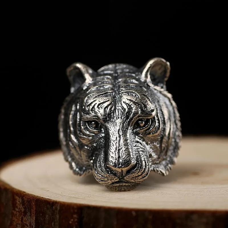 Authentic 925 Sterling Silver Retro Domineering Cool Tiger Ring for Men