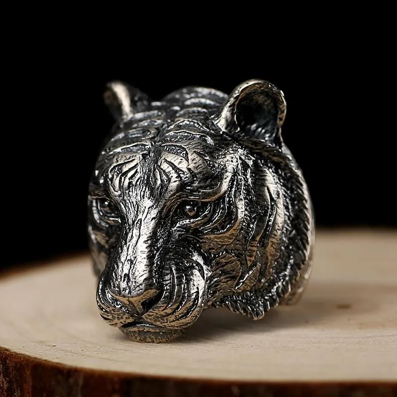 Authentic 925 Sterling Silver Retro Domineering Cool Tiger Ring for Men