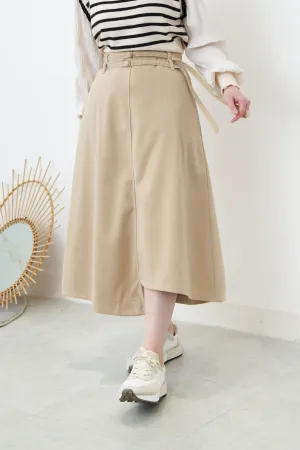 Beige asymmetric skirt w/ double belts
