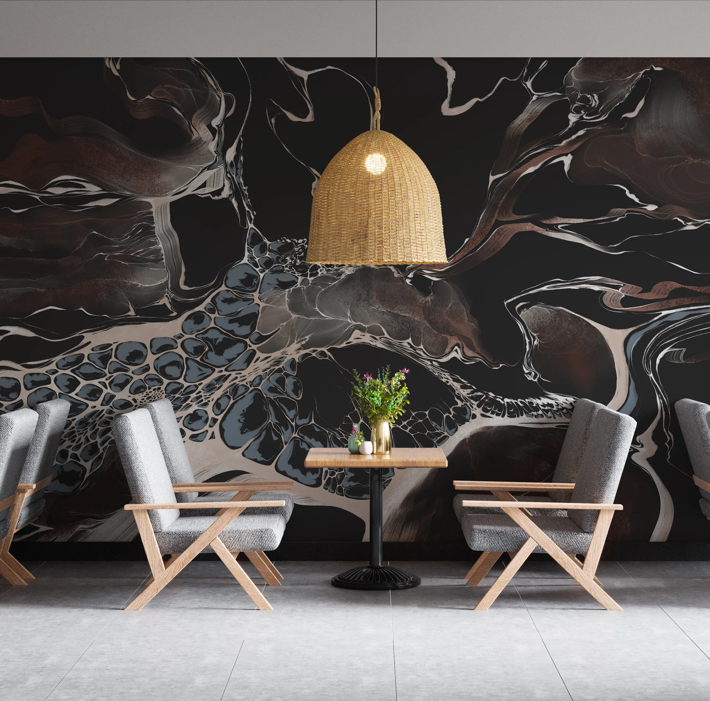 Bespoke Black Marble Wall Mural – Modern Fluid Art Wallpaper