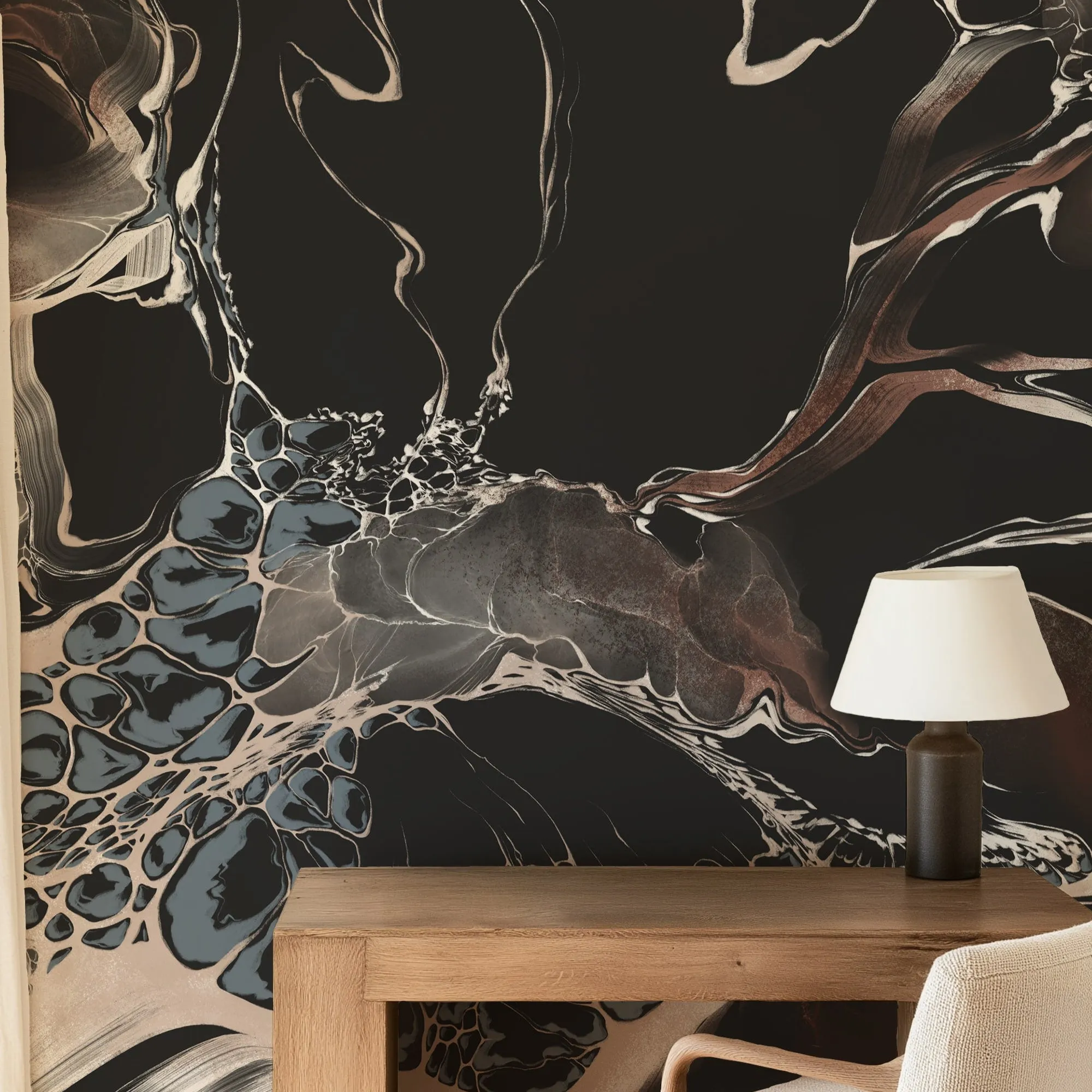 Bespoke Black Marble Wall Mural – Modern Fluid Art Wallpaper