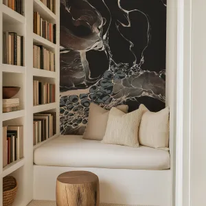Bespoke Black Marble Wall Mural – Modern Fluid Art Wallpaper