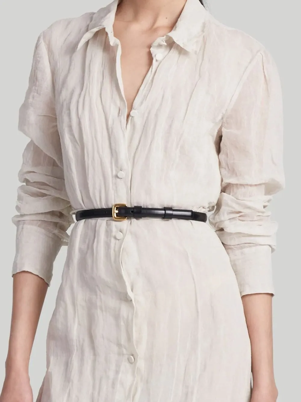 Black Skinny Leather Belt with Gold Buckle