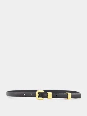 Black Skinny Leather Belt with Gold Buckle