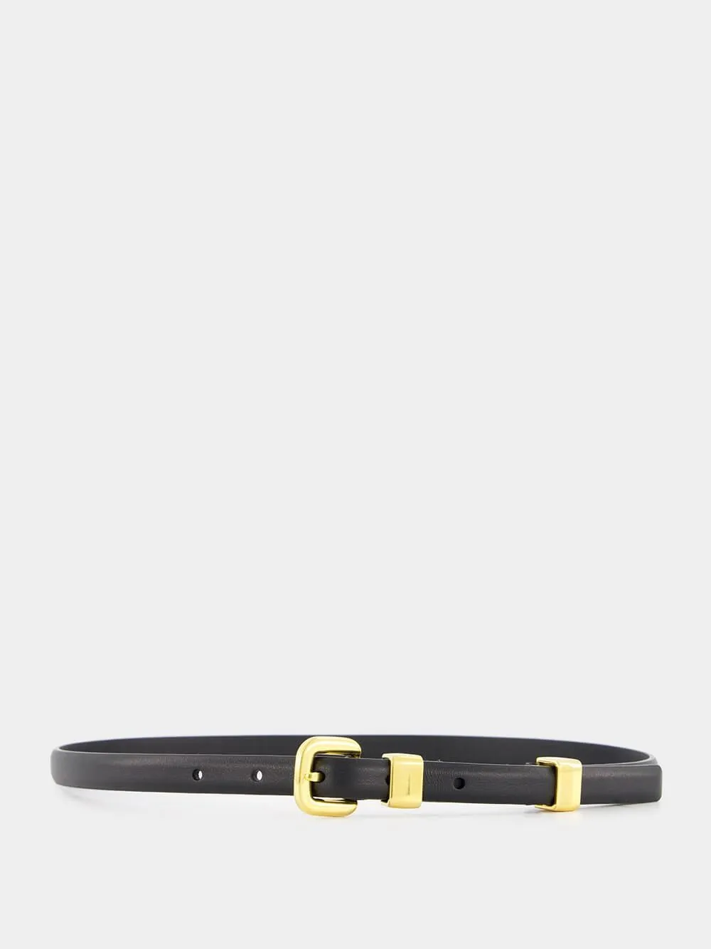 Black Skinny Leather Belt with Gold Buckle
