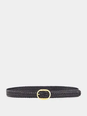 Black Woven Leather Oval Belt