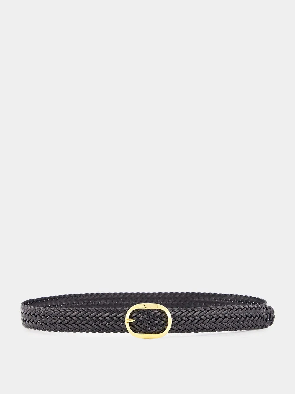 Black Woven Leather Oval Belt