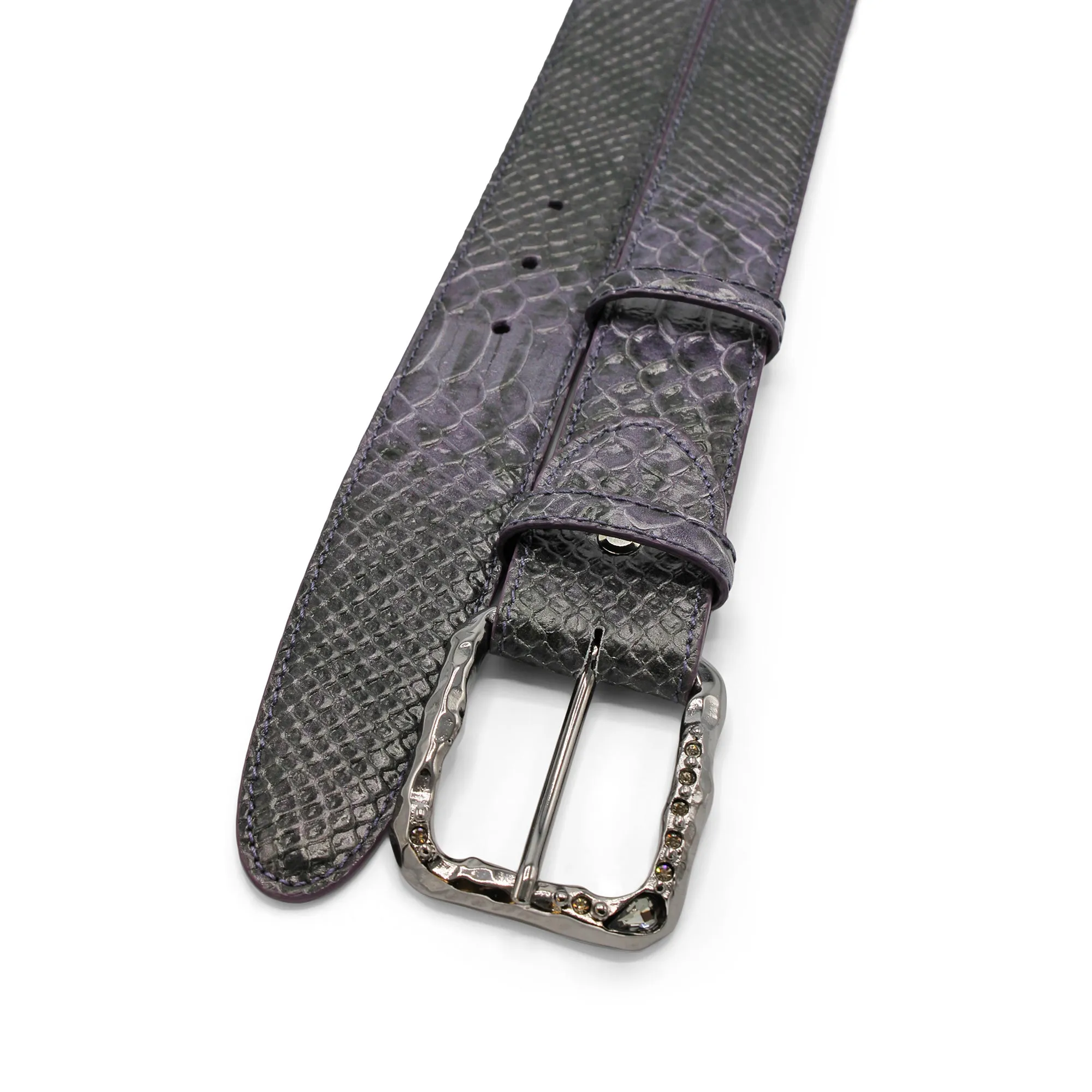 Blackberry Mock Python Effect Crystal Prong Belt