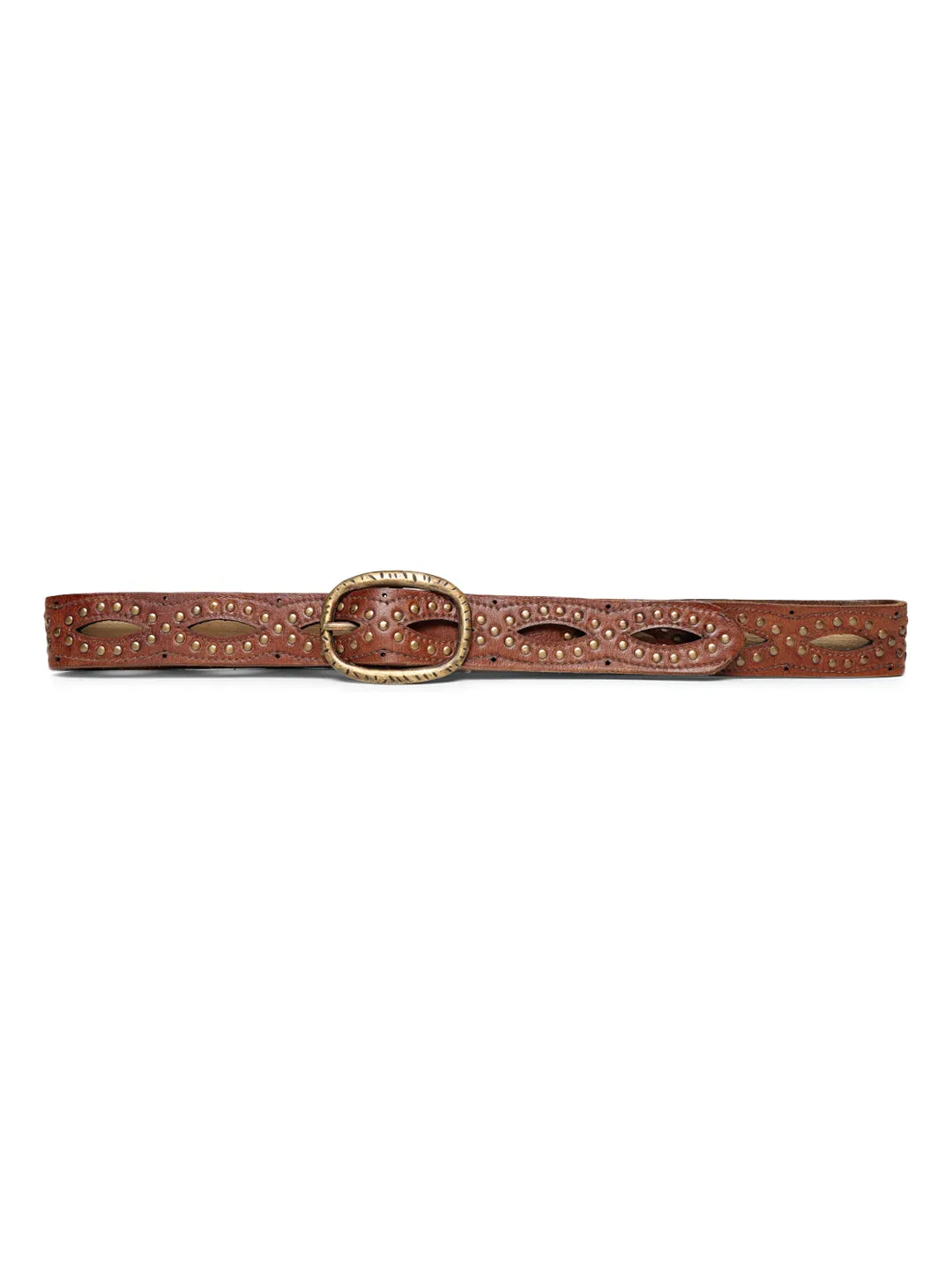 Cognac Laser With Studded Leather Belt For Women By Art N Vintage