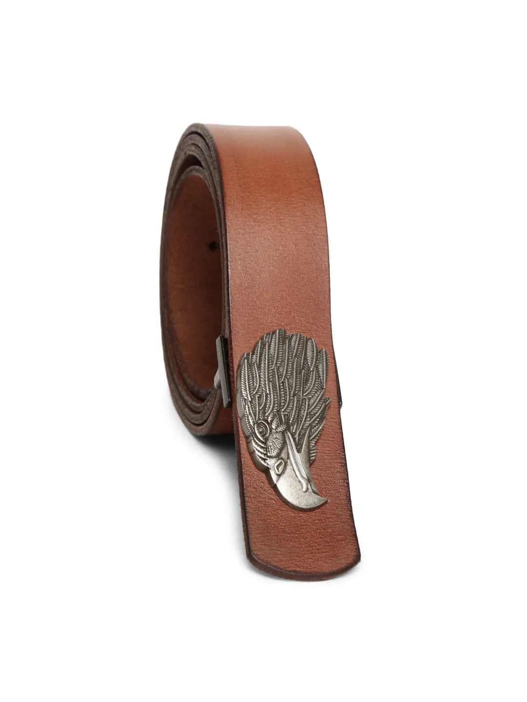 Cognac Plain Belt With Eagle-shaped Metal Buckle By Art N Vintage