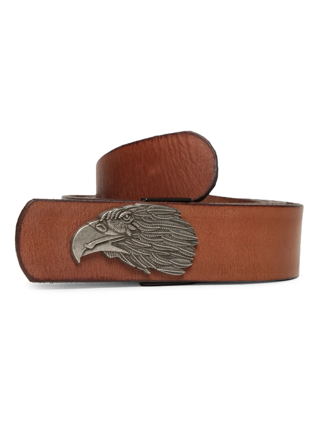 Cognac Plain Belt With Eagle-shaped Metal Buckle By Art N Vintage