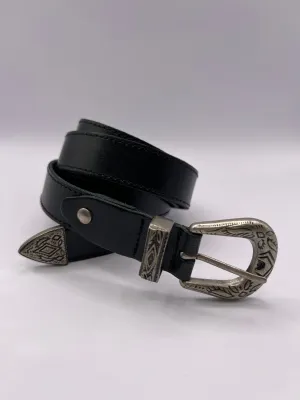 Cowboy Black Handmade Leather Belt with Silver Adornment