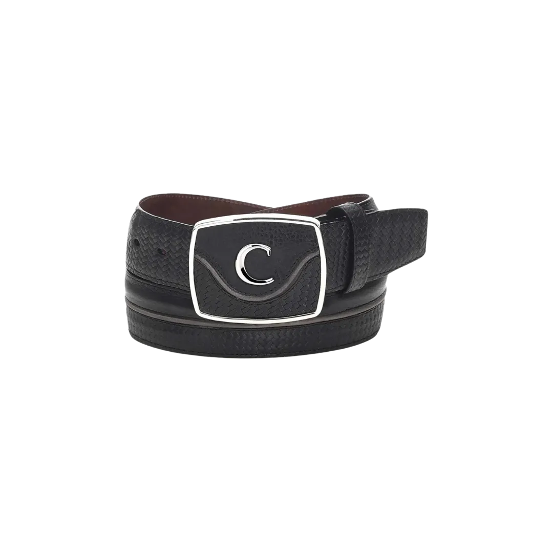 Cuadra Men’s Engraved Black Leather Western Belt