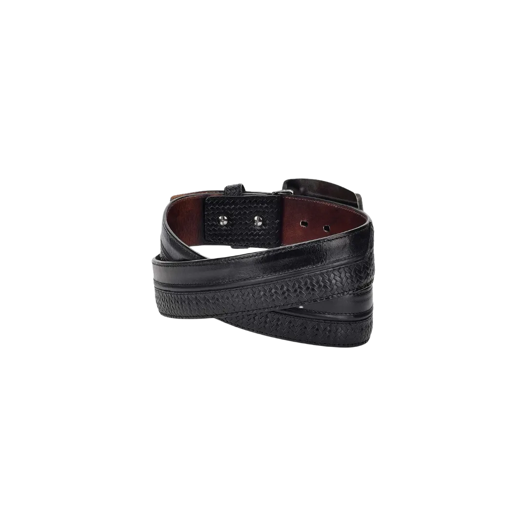 Cuadra Men’s Engraved Black Leather Western Belt