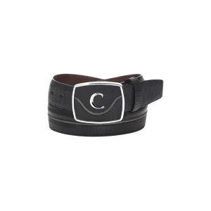 Cuadra Men’s Engraved Black Leather Western Belt