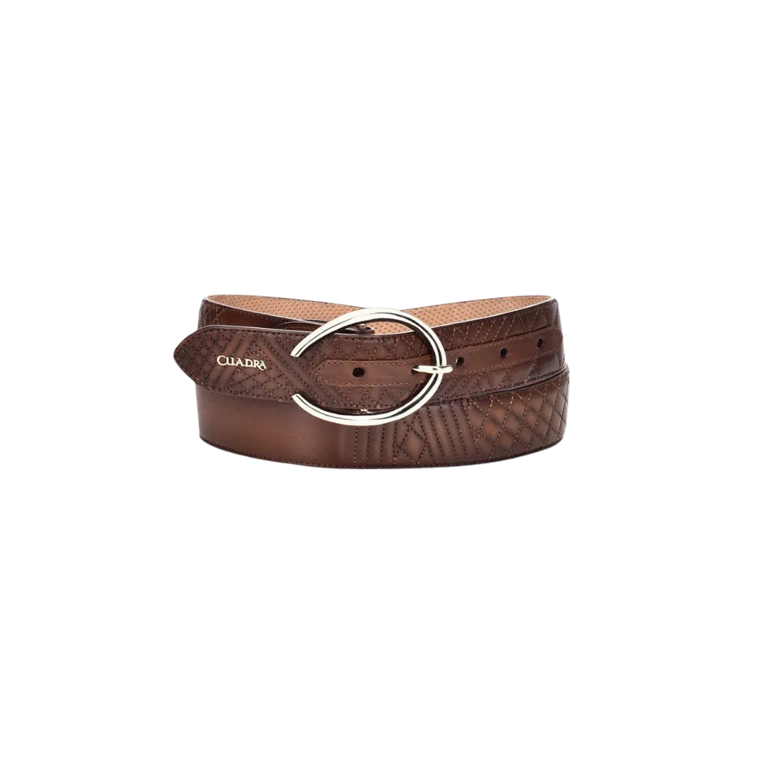 Cuadra Women's Astro Honey Embroidered Brown Leather Belt