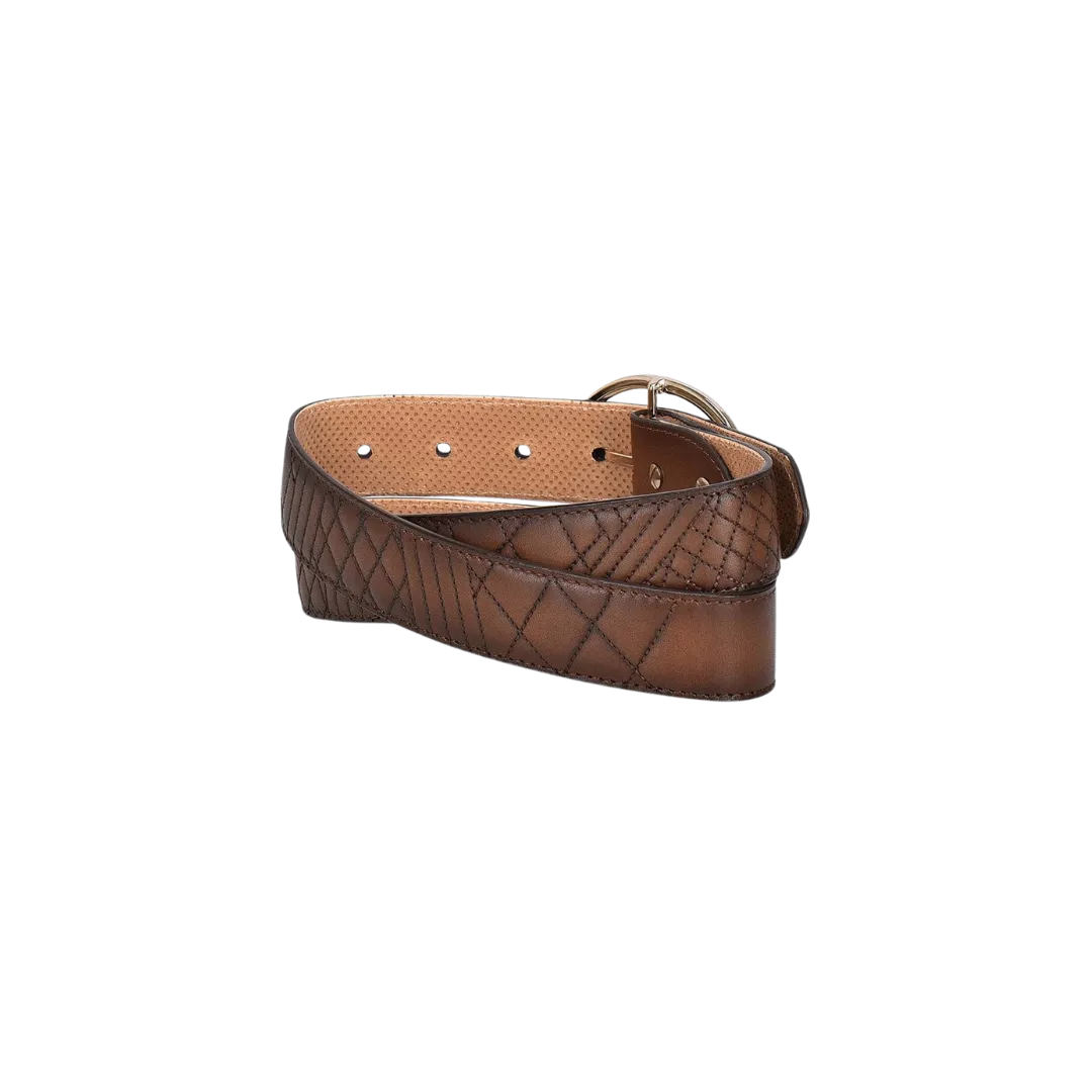Cuadra Women's Astro Honey Embroidered Brown Leather Belt