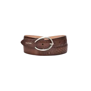 Cuadra Women's Astro Honey Embroidered Brown Leather Belt