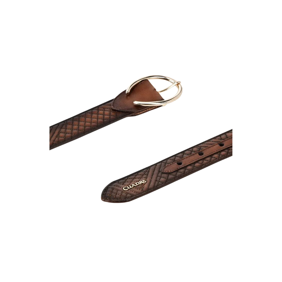 Cuadra Women's Astro Honey Embroidered Brown Leather Belt