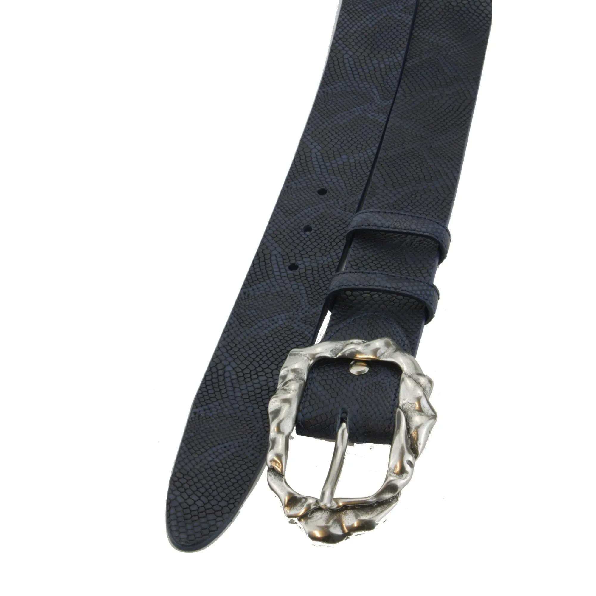 Deep Blue Python Texture Supple Hammered Prong Belt