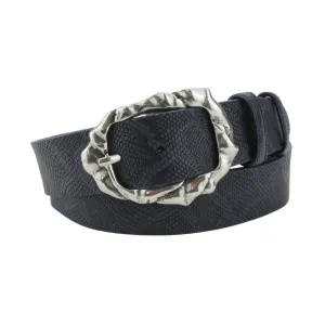Deep Blue Python Texture Supple Hammered Prong Belt