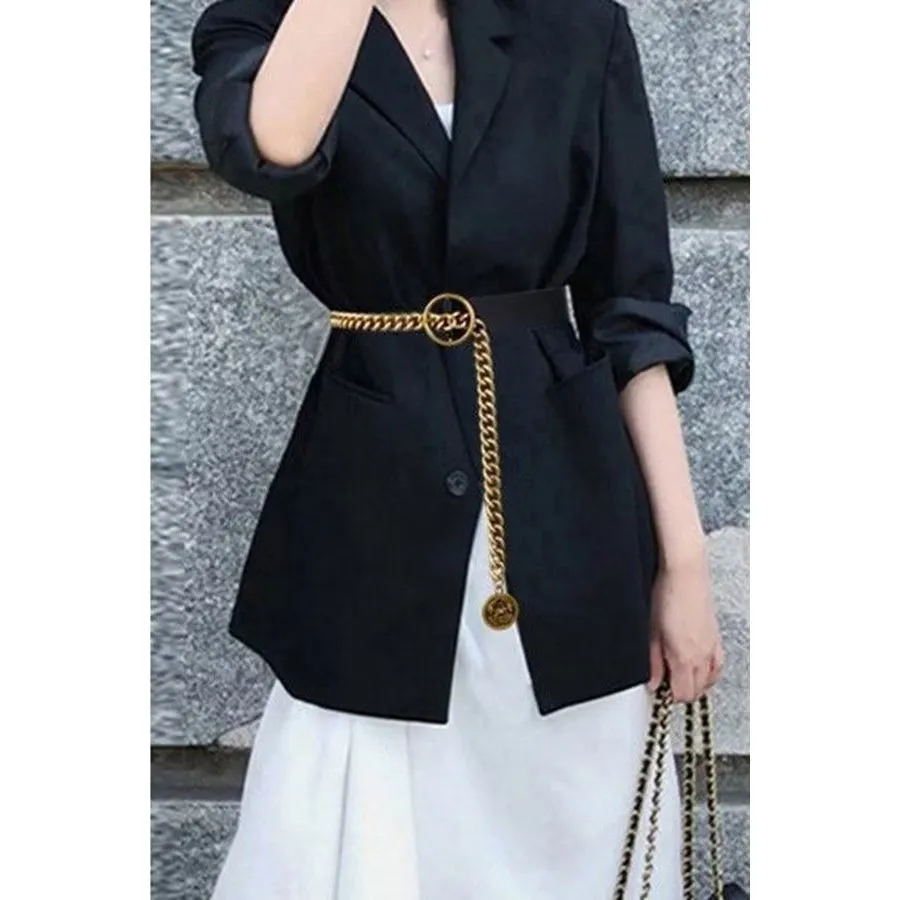EleganceTie Chic Hanging-Buckle Slim PU Waistband