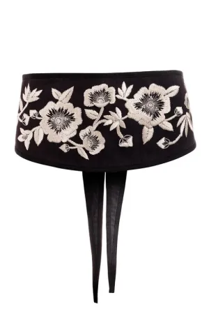 Embroidered Denim Obi Belt