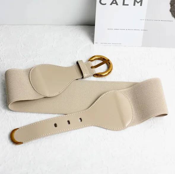 Esley Wide Stretch Belt W/Leather Accents