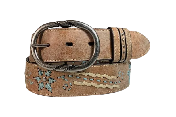 Gem Dandy Women's Tan Floral Turquoise Belt