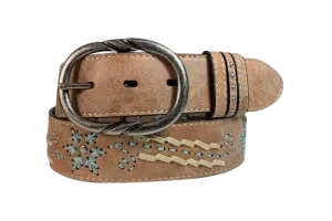 Gem Dandy Women's Tan Floral Turquoise Belt