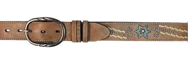 Gem Dandy Women's Tan Floral Turquoise Belt