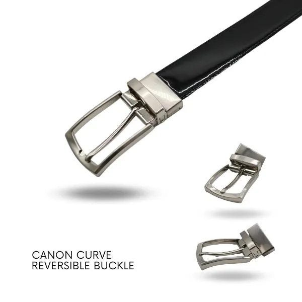 Gift BRAKEN & Cuff Link- Mens Black matte & glossy Genuine Leather Reversible Belt & select your own Buckle