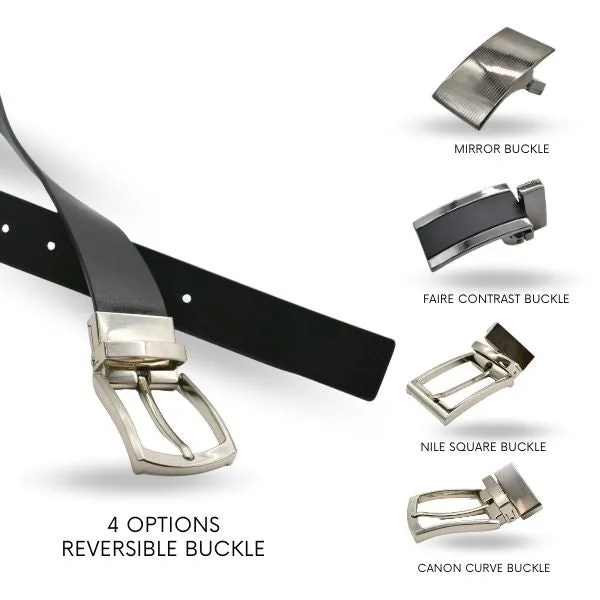 Gift ZANE & Cuff Link- Mens Black & Dark Brown etched Genuine Leather Reversible Belt & select your own Buckle