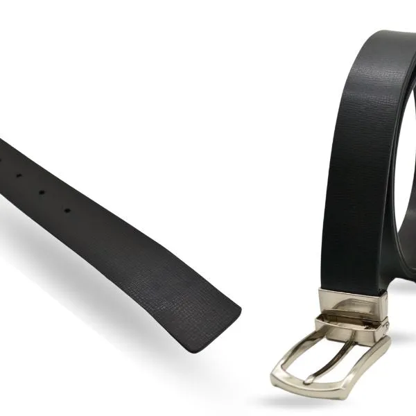 Gift ZANE & Cuff Link- Mens Black & Dark Brown etched Genuine Leather Reversible Belt & select your own Buckle