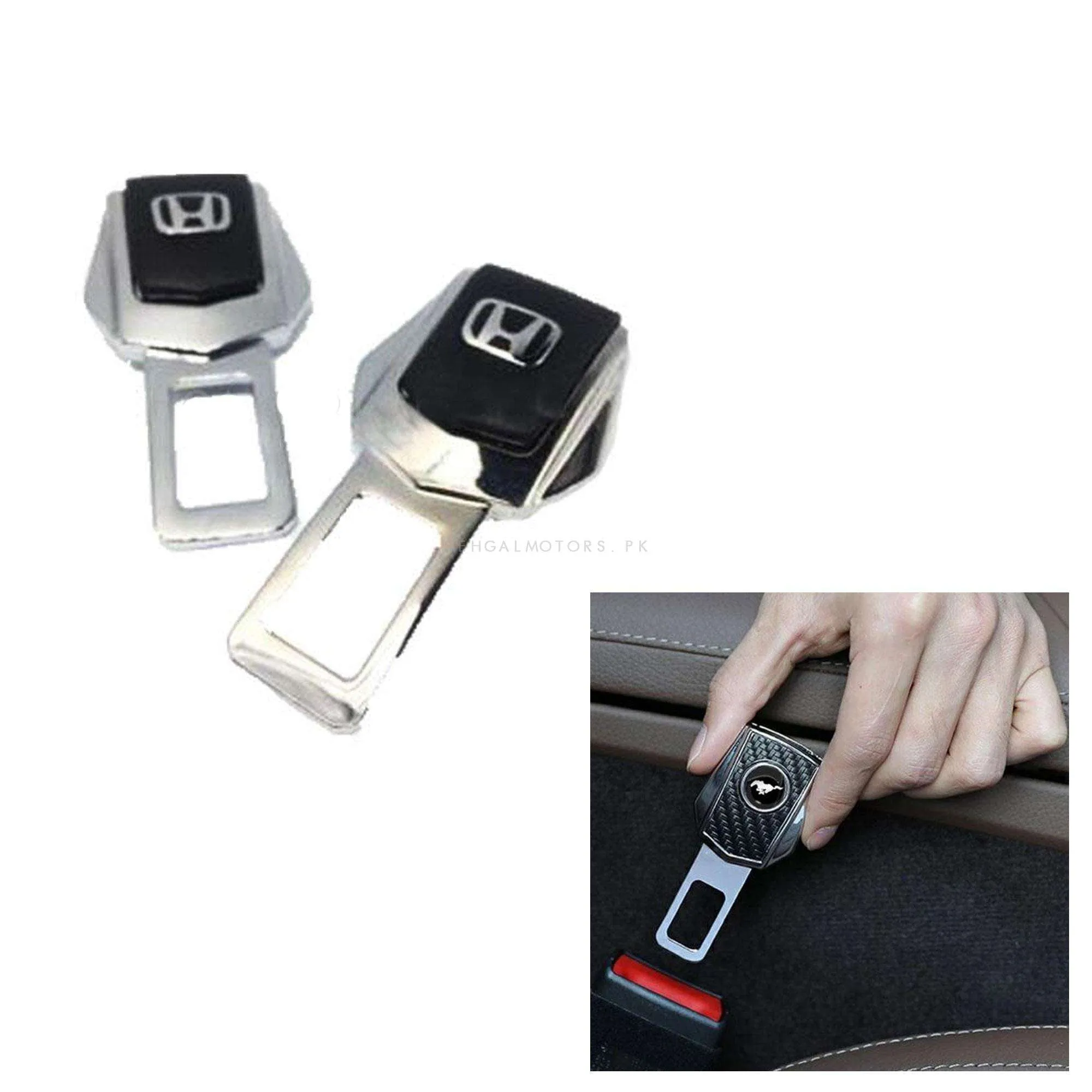 Honda Leather Logo Seat Belt Clip Black Chrome Version 2