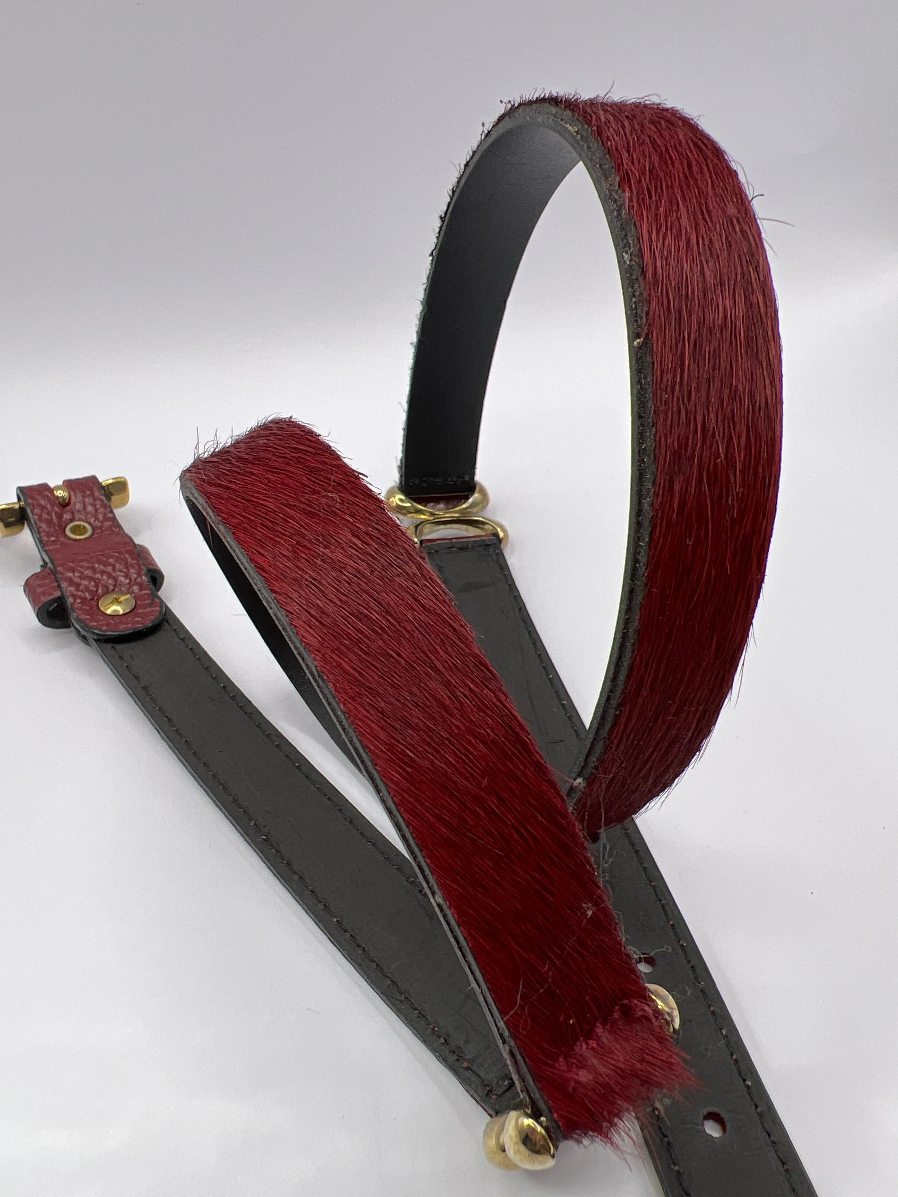 Horsy Dark Red Leather Belt with Gold Adornment