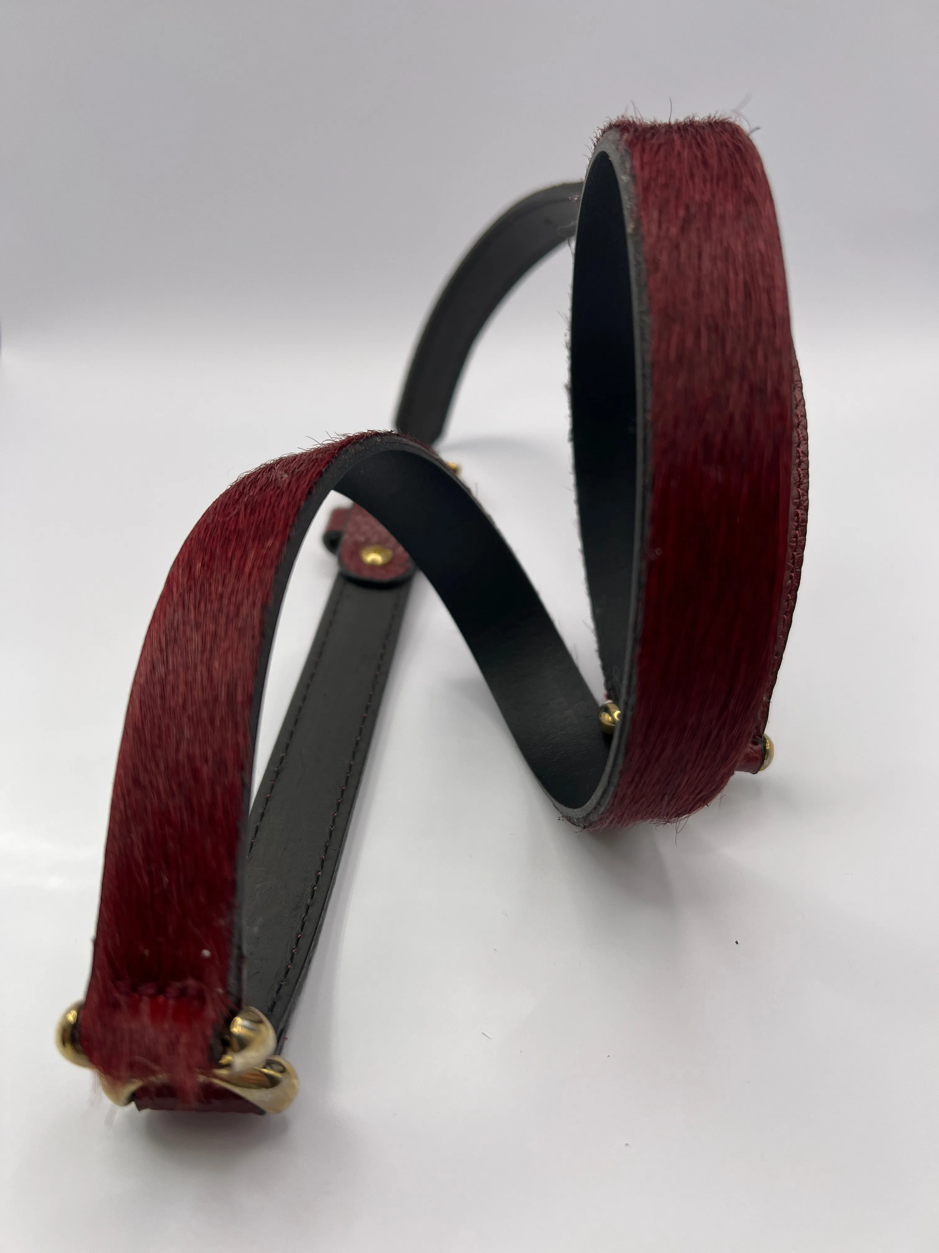 Horsy Dark Red Leather Belt with Gold Adornment