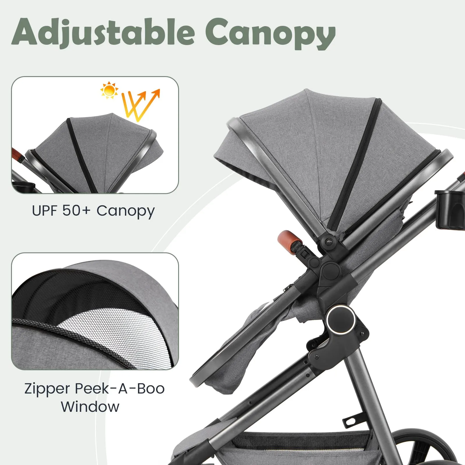 INFANS 2 in 1 High Landscape Convertible Baby Stroller, Newborn Reversible Bassinet Pram, Foldable Pushchair
